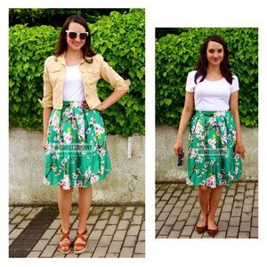 CHOIES Bright Green Floral Midi Skirt